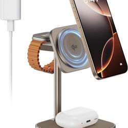 Qi2 Certified ] LULULOOK 3 in 1 Charging Station with MagSafe, 15W QI2 Wireless Charger Stand Magnetic Charger for iPhone 17/16/15/14/13/12 Series, Ai