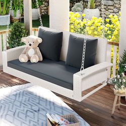 50” White Wicker Porch Swing w/ Cushion [NEW IN BOX] **Retails for $285