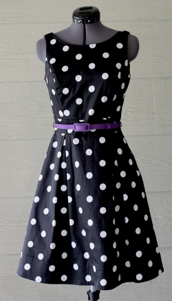 Black & White Polka Dot Belted A-Line Dress (Size 2, WHBM)