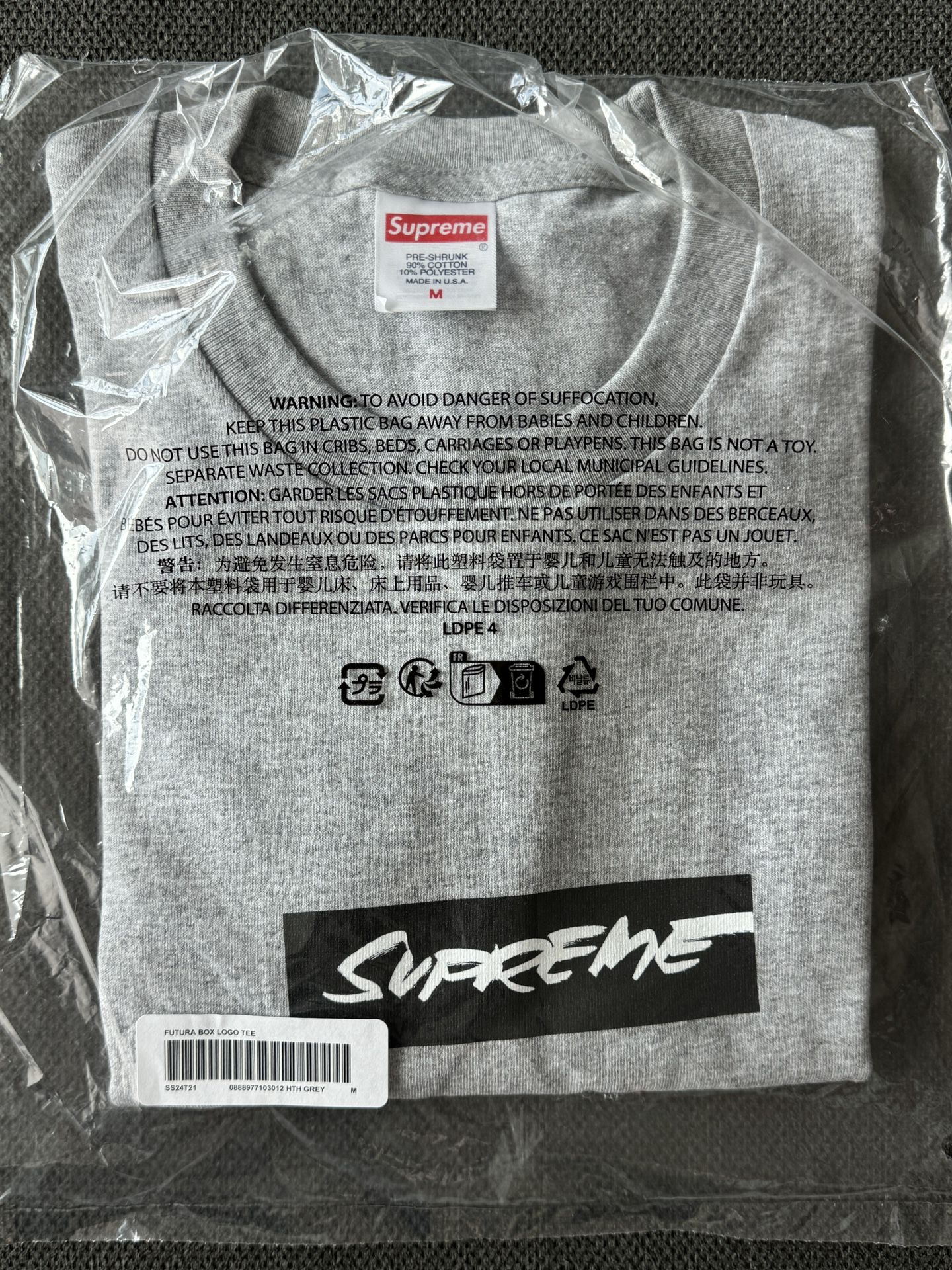 Supreme Futura Box Logo T-Shirt sz Medium Heather Grey