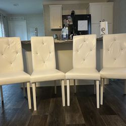 4 Elegant White Decorative Clear Gemmed Chairs
