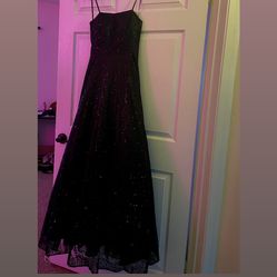 Black strapless prom dress.