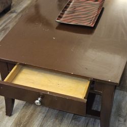Large Rectangular Coffee Table W Drawer And Shelf