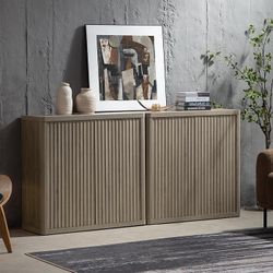 Set of 2, Buffet Cabinets with Storage 34.6" Sideboard Accent Modern Credenza with Doors & Shelves Fluted Tall Media Console Mid Century Coffee Bar Ta