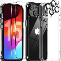 5 in 1 for iPhone 15 Case, with 2 Tempered Glass Screen Protector + 2 Camera Lens Protector, Phone Case 6.1 Inch [ Anti-Scratch Full-Body Protection ]