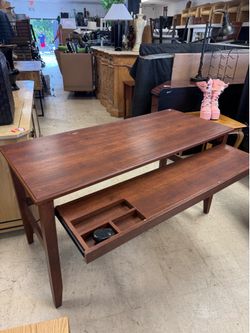 farmhouse laptop desk features a solid wood construction in a Mission Oak finish - 54” x 24”