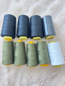 Spun polyester thread olive, black, white