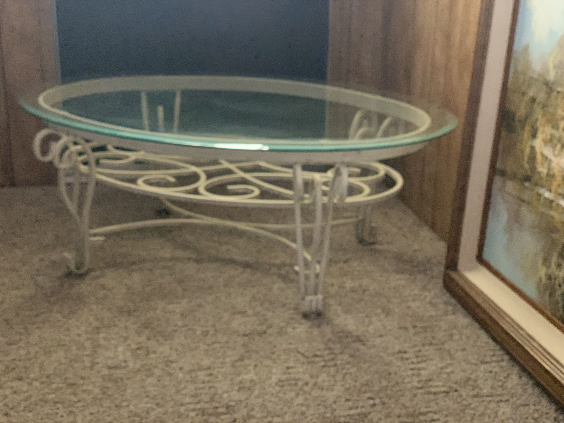 Distressed white wrought Iron coffee table