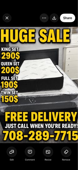 Huge sale for Mattress And Box brand  new Twin size #mattress and box 150.$ full 190$ Queen 200$ king 290$. free delivery free set up 708….289…7715… c