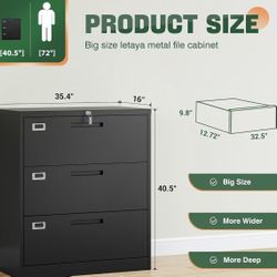 🥨Lateral 3 Drawer File Cabinets with Lock, Metal Filing Storage Vertical Cabinets,Home Office Furniture for Organization Hanging Letter/Legal/F4/A4
