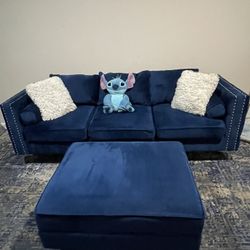velvet couch + ottoman 