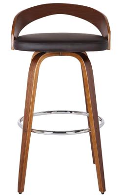 Armen Living Sonia 26" Seat Height Mid Century Modern Swivel Bar Stool for Kitchen Island Counter in Brown Faux Leather and Walnut Wood