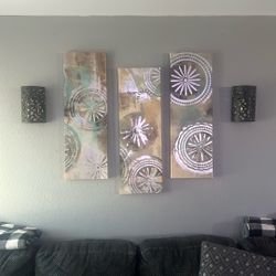 3 Piece Canvas Set With Candle Holders 