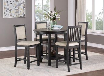 Transitional style, brown & black finish 5 pc round counter height dining set