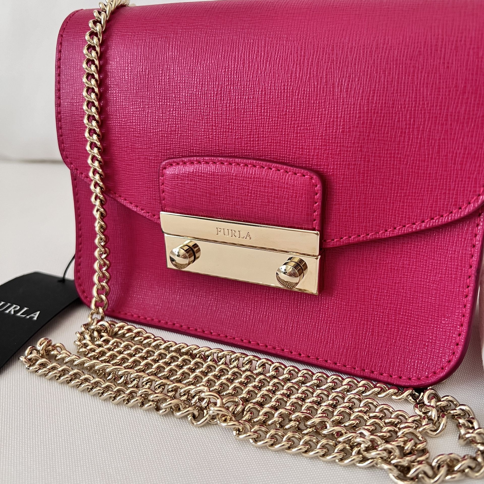 NWT Furla Julia Saffiano Leather Mini Crossbody Bag bright red