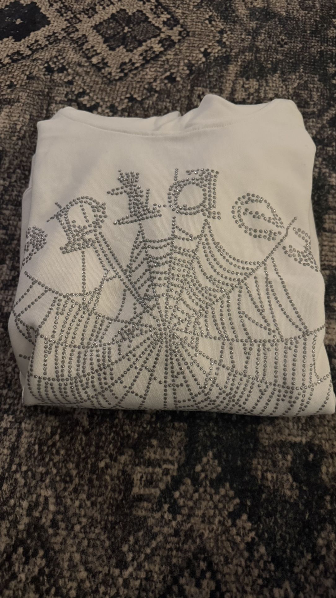 Sp5der Hoodie White Rhinestone