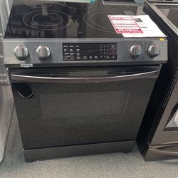 Range stove Samsung Slide In electric range 30 inches black stainless steel original price $1499 our price $975