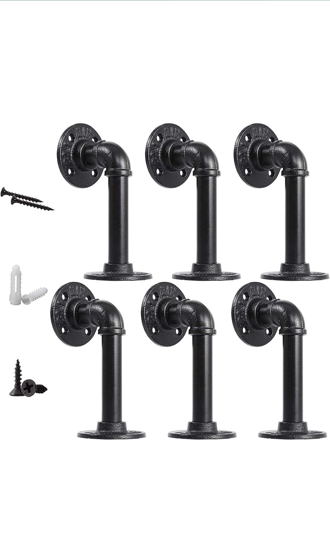 Pipe Shelf Brackets Set of 6 Industrial DIY Pipe Wall Shelf Brackets - Rustic Pipe Shelf Brackets Hardware Included