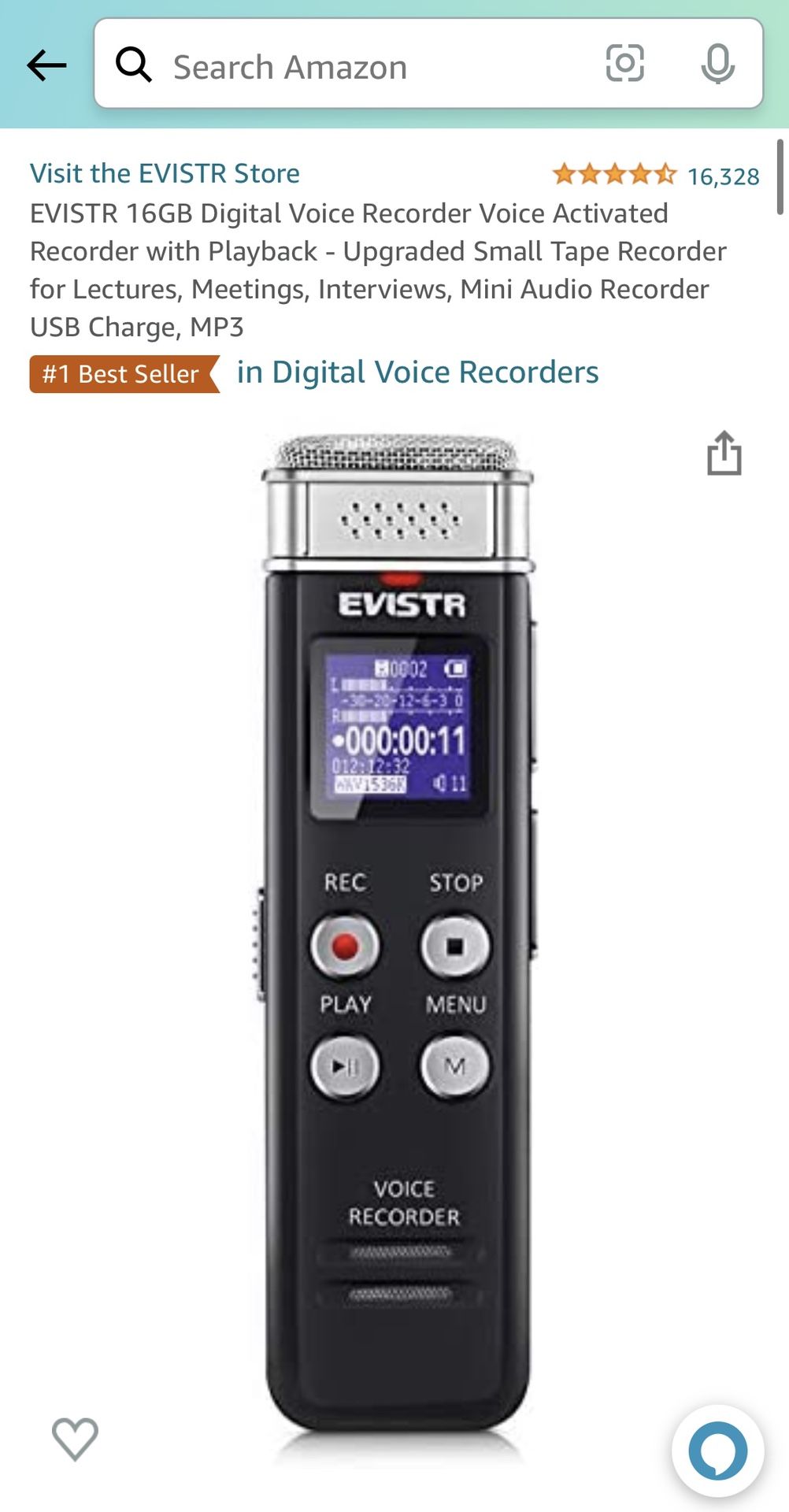 EVISTR 16GB Digital Voice Recorder Voice Activated Recorder with Playback - Mini Audio Recorder USB Charge, MP3