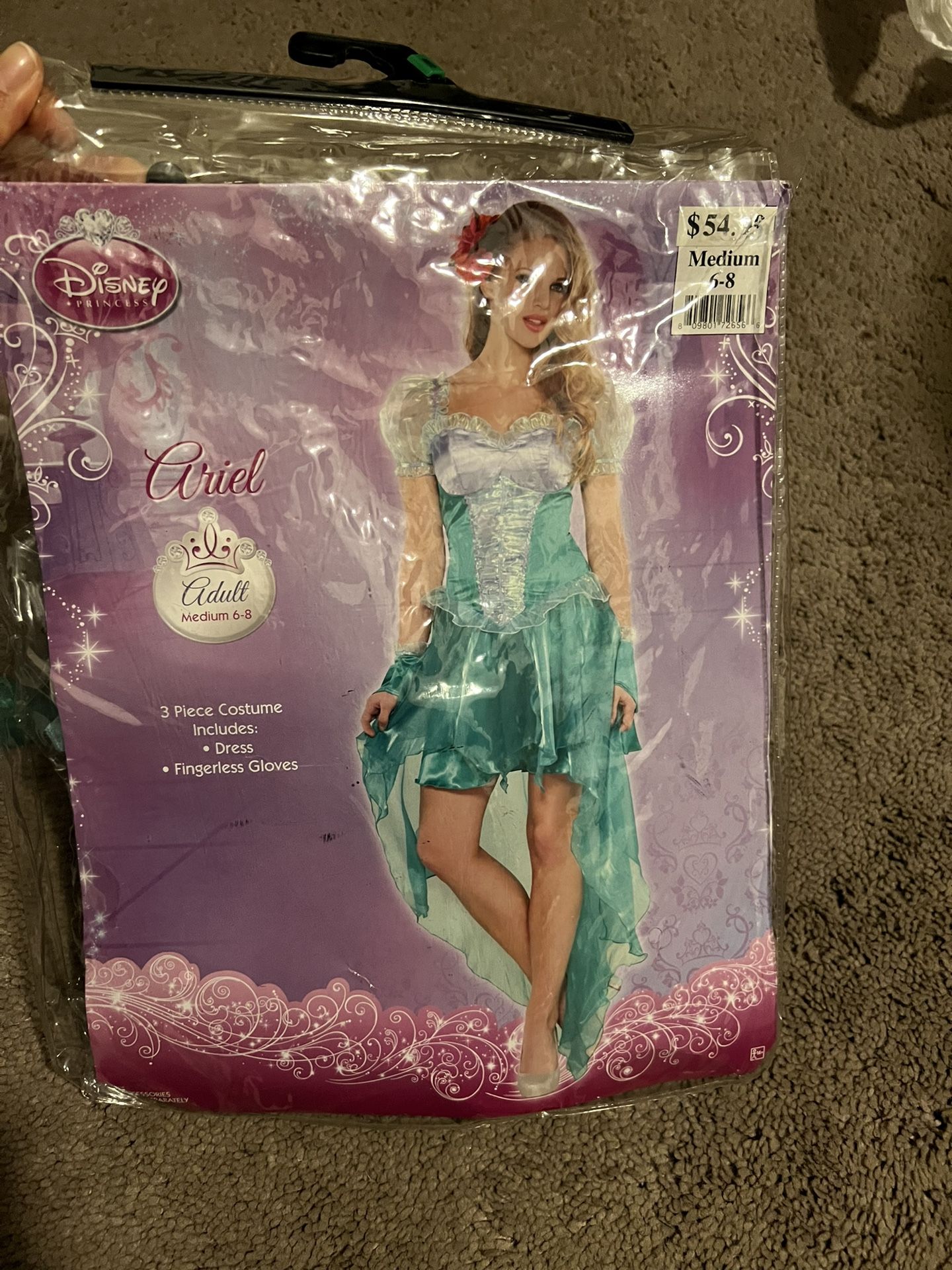 Princess Ariel Adult Medium Costume 6-8 With Fingerless Gloves