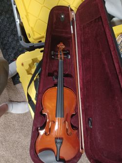 Acoustic 4-String Brown Violin Varnish Finish with Bow, Hard Case, Chinrest