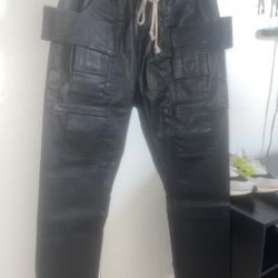 Black leather cargo pants