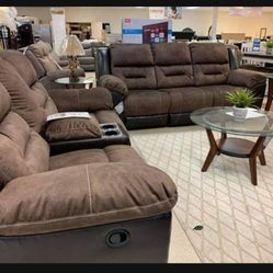 2 Piece Living Room Set Earhart Two Tone 👉 Reclining Sofa And Loveseat 🟤 Brand New 💥 Special Price 📣
