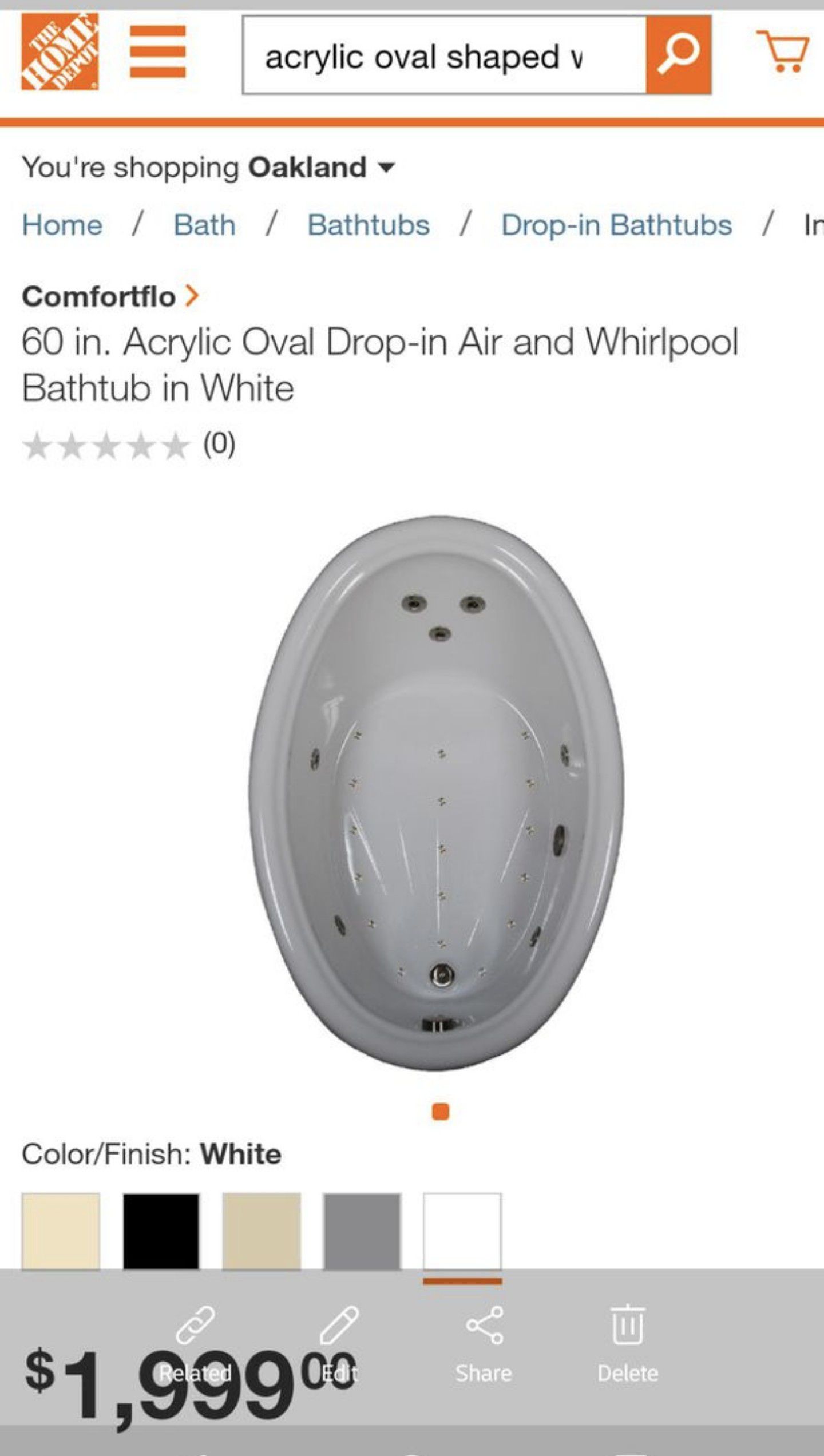 Hydro Systems (plug in), 60 inch drop in whirlpool jetted tub