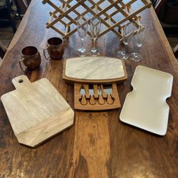 Charcuterie, Serving Trays, Wine Rack, Copper Mugs And Champagne Glassware 