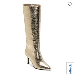 Golden Stiletto Heel Dress Boots. Size 9.5