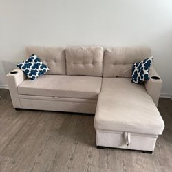 Sectional with Storage Chaise, Sleeper and cupholder armrest