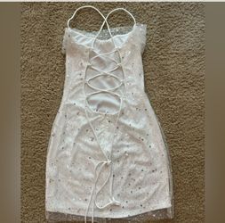 Fancy Sequined White Mini Dress by Lucy in The SkyLines