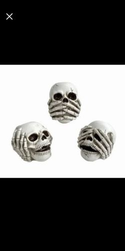 Set of 3 - Skull Candle Holders - See, Hear, Speak No Evil - Halloween Set