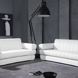 SOFA AND LOVE SEAT WHITE ITALIAN LEATHER  (g) $3599