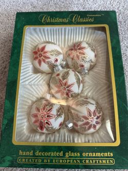 Red, Gold, and Cream Glass Round Ornaments