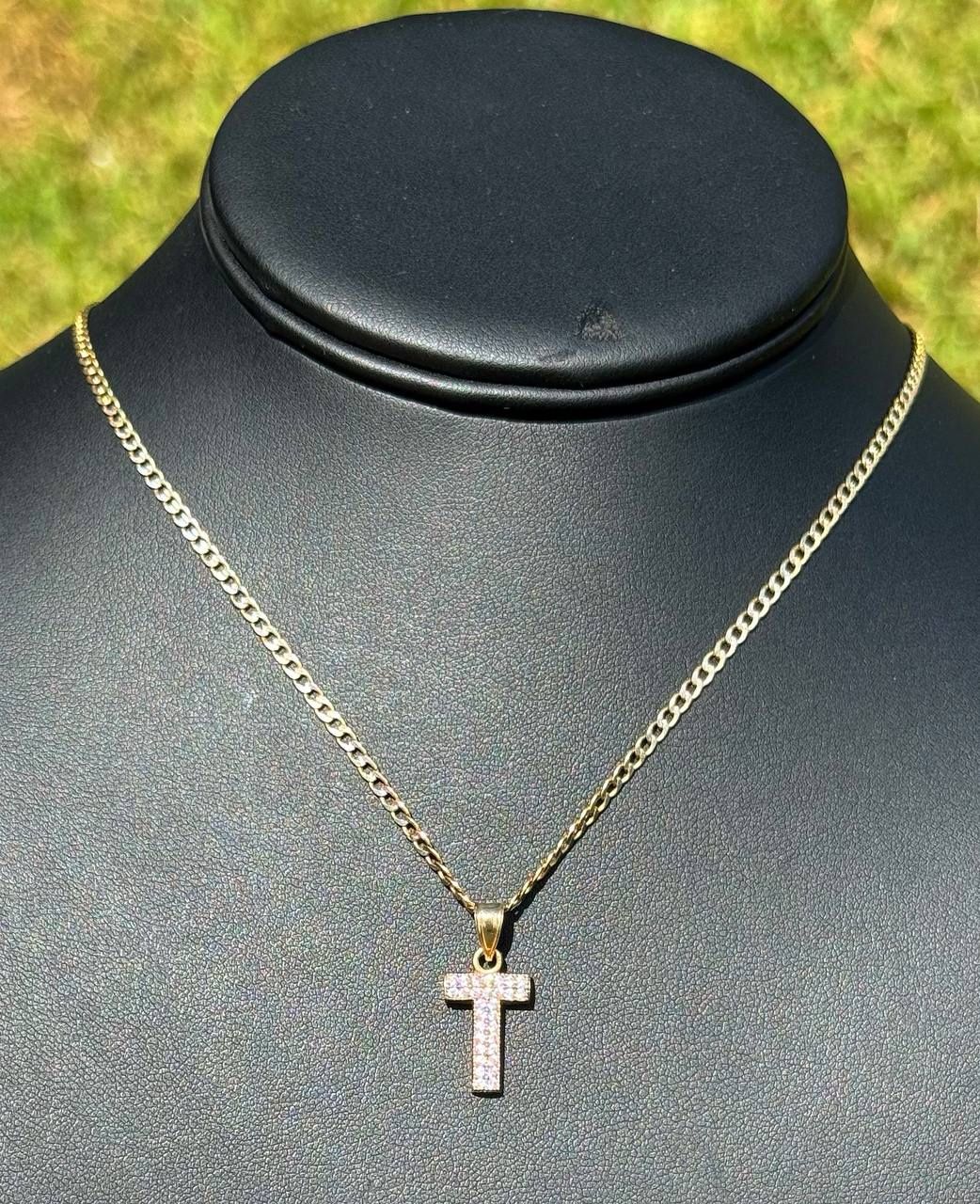 Jewelry 14k yellow two tone gold curb chain necklace 20.50” 2.50 mm width CZ 0.30CTW cross pendant charm