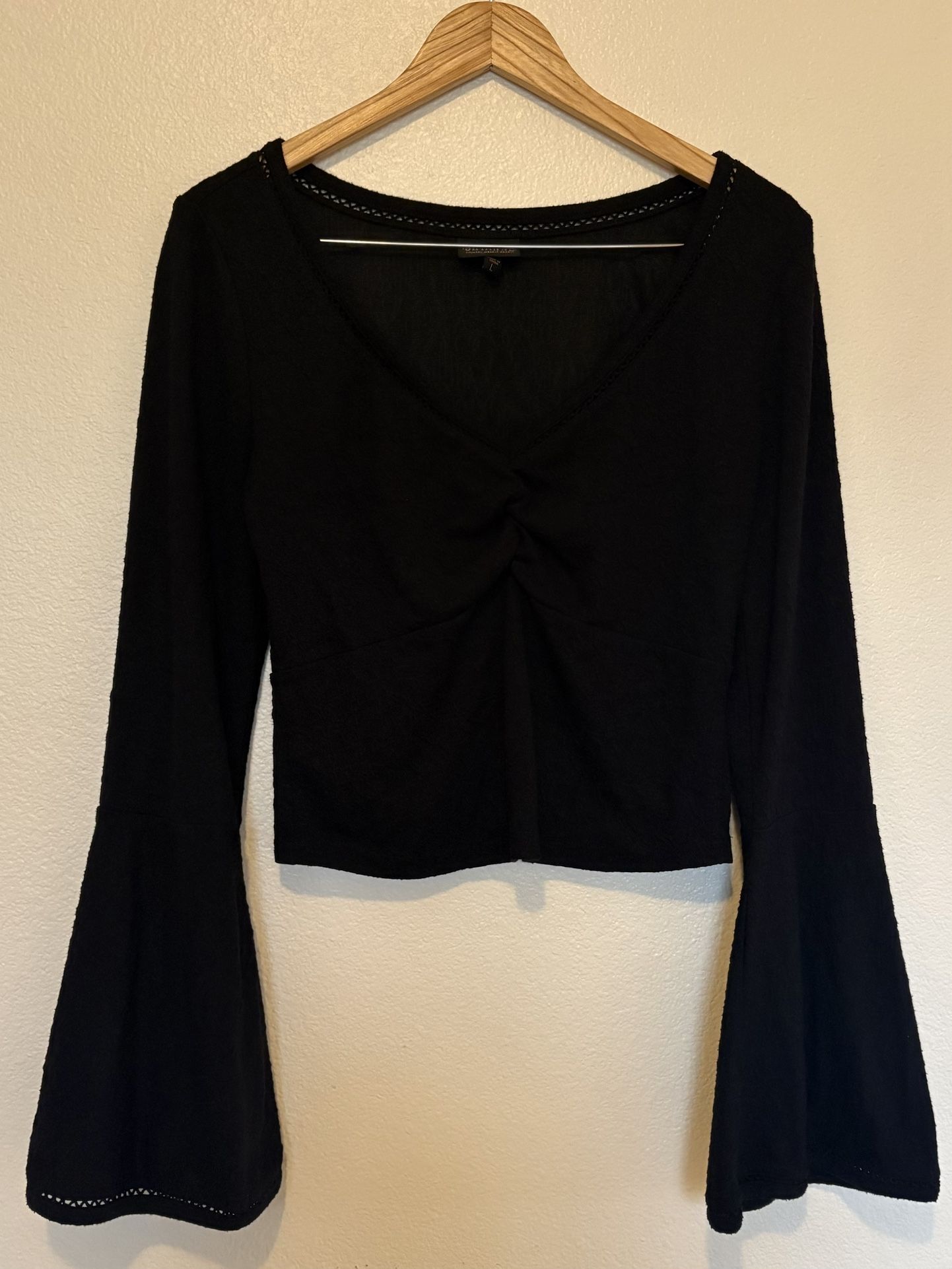 Shyanne Black V-Cut Shirt Bell Sleeve Crop Length
