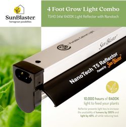 4' foot Grow Light 6400K 54 Watt 120V Hydroponic Lamp Ballast Fixture with NanoTech T5HO Reflector SunBlaster SL0900304