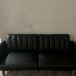 Futon, Black Faux Leather Sofa & Bed Negotiable!