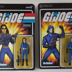 Super7 ReAction G.I. Joe Cobra Baroness & Cobra Commander 3.75” Figures Lot of 2