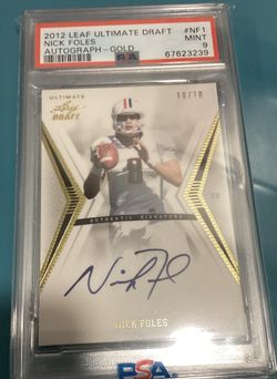 2012 Leaf Ultimate Draft Nick Foles Auto Gold Rc, PSA 9! #/10