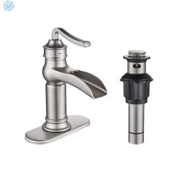 androme Waterfall Single Hole Single Handle Modern Bathroom Sink Faucet with Deckplate and Pop-Up Dr