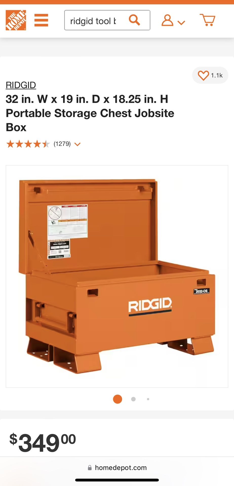 RIDGID 32 in. W x 19 in. D x 18.25 in. H Portable Storage Chest Jobsite Box  32R-OS - The Home Depot