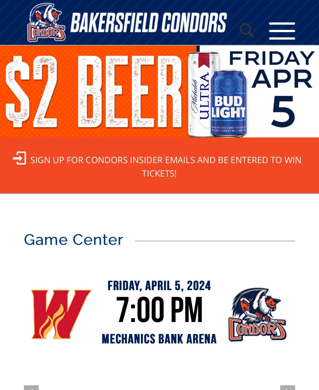 2 Condors Ticket’s For Tonight 4/5/25