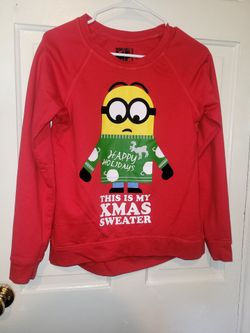 Despicable Me Minion Christmas Sweatshirt. Long Sleeve top. Red blouse.