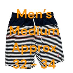 Men's Nautica Medium 32 - 34 Swim Drawstring Shorts Trunks Stripes Blue Pink