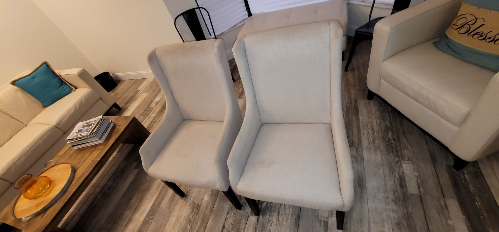 Linen Wingback Dining Chairs-Beige X2