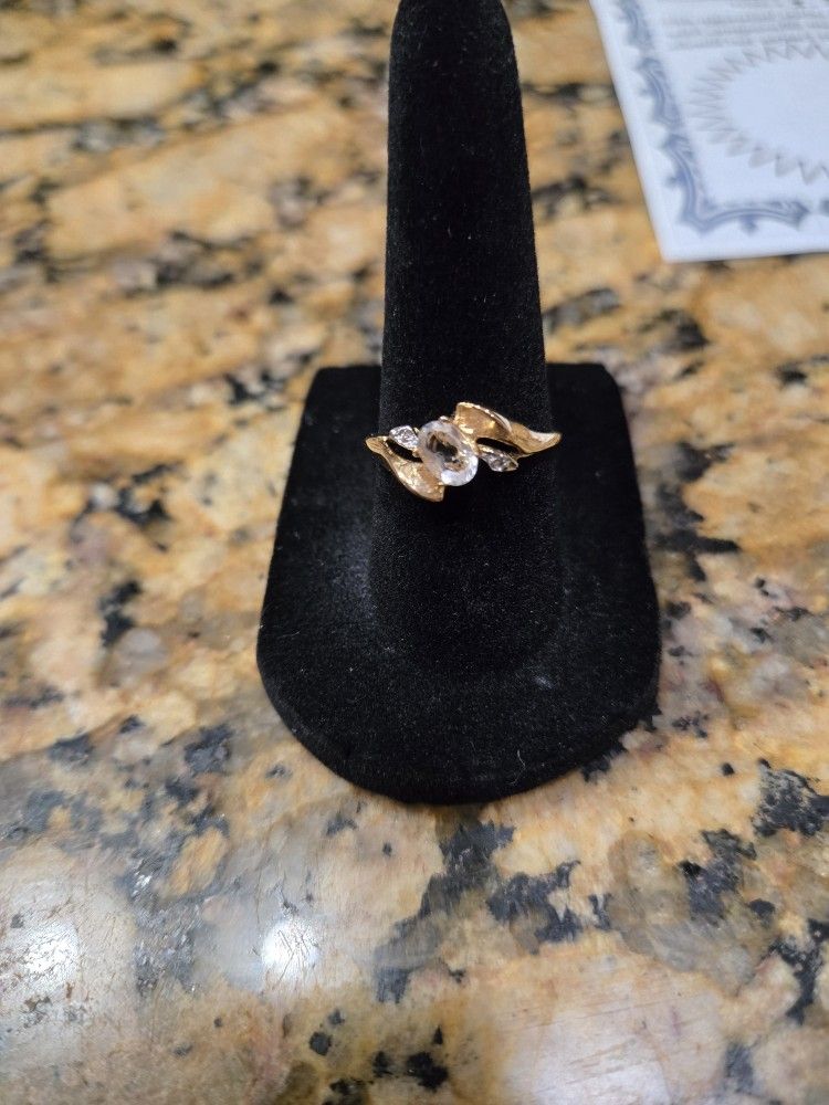 GENUINE 0.68 Cts WHITE SAPPHIRE & DIAMOND RING 10K GOLD - Free Certificate - NWT