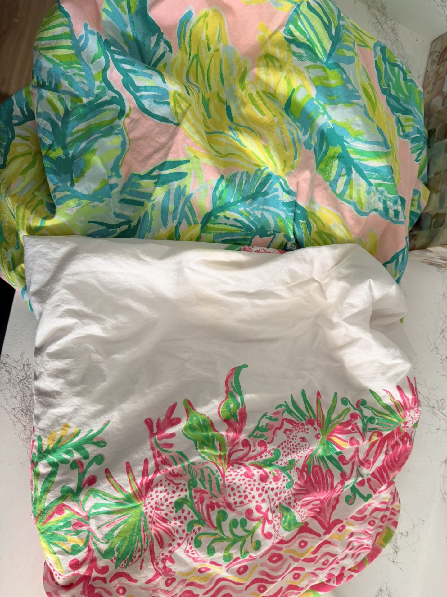 2 Lilly Pulitzer x Pottery Barn standard crib sheets tropical leaf jaguar jungle path
