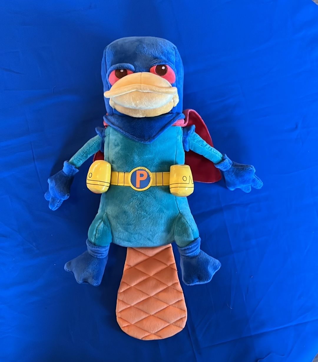 Disney Store Phineas & Ferb Mission Marvel Perry plush platypus superhero RARE Super cute Disney Store Phineas & Ferb plush stuffed animal toy. Appr